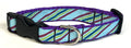 Aqua, Purple, Green, Teal Diagonal Stripe Dog Collar 3/4