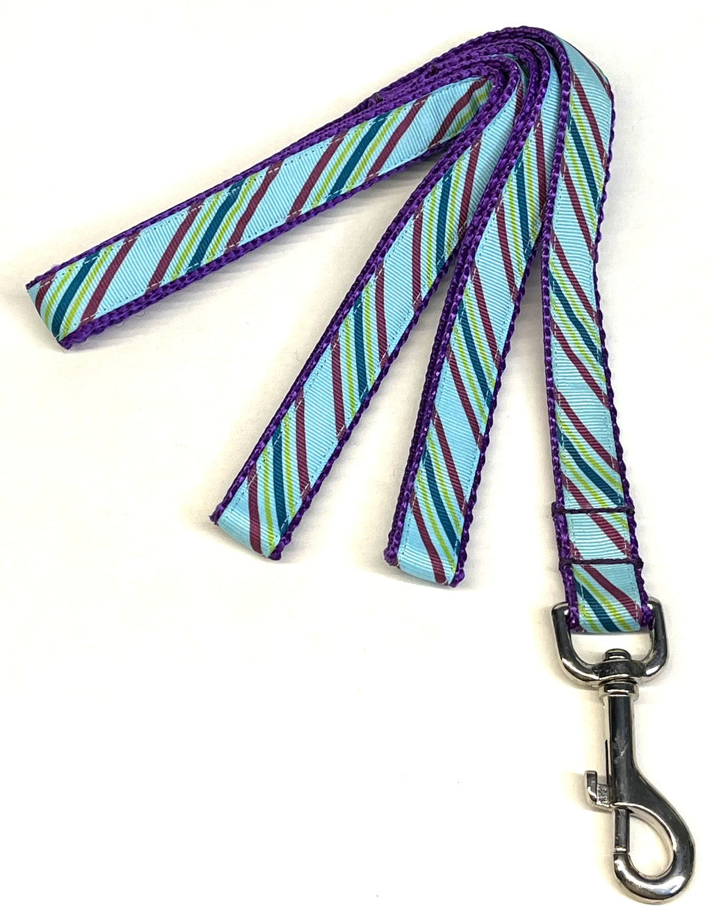 Aqua, Purple, Green, Teal Diagonal Stripe Dog Leash 3/4