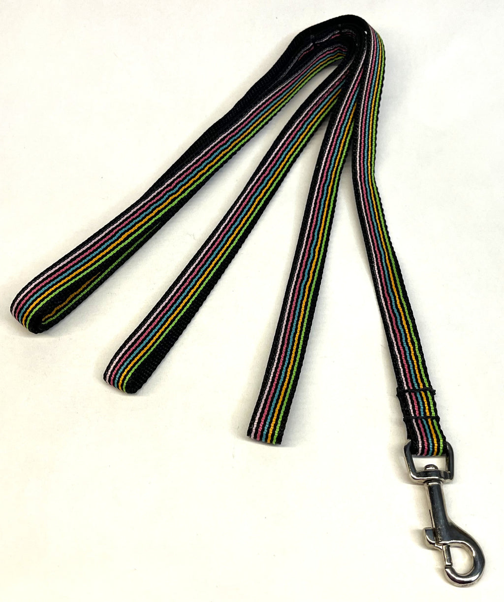 Black, Green, Orange, Teal, Pink, and White Stripes Dog Leash 1/2