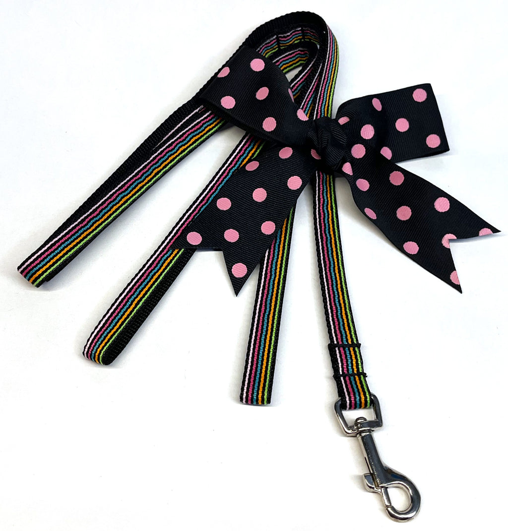 Black, Green, Orange, Teal, Pink, and White Stripes Dog Leash 1/2