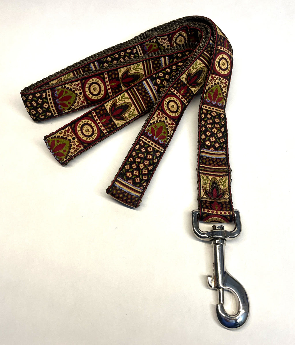 Black, Tan, Burgundy, Blue and Olive Design Dog Leash 1in