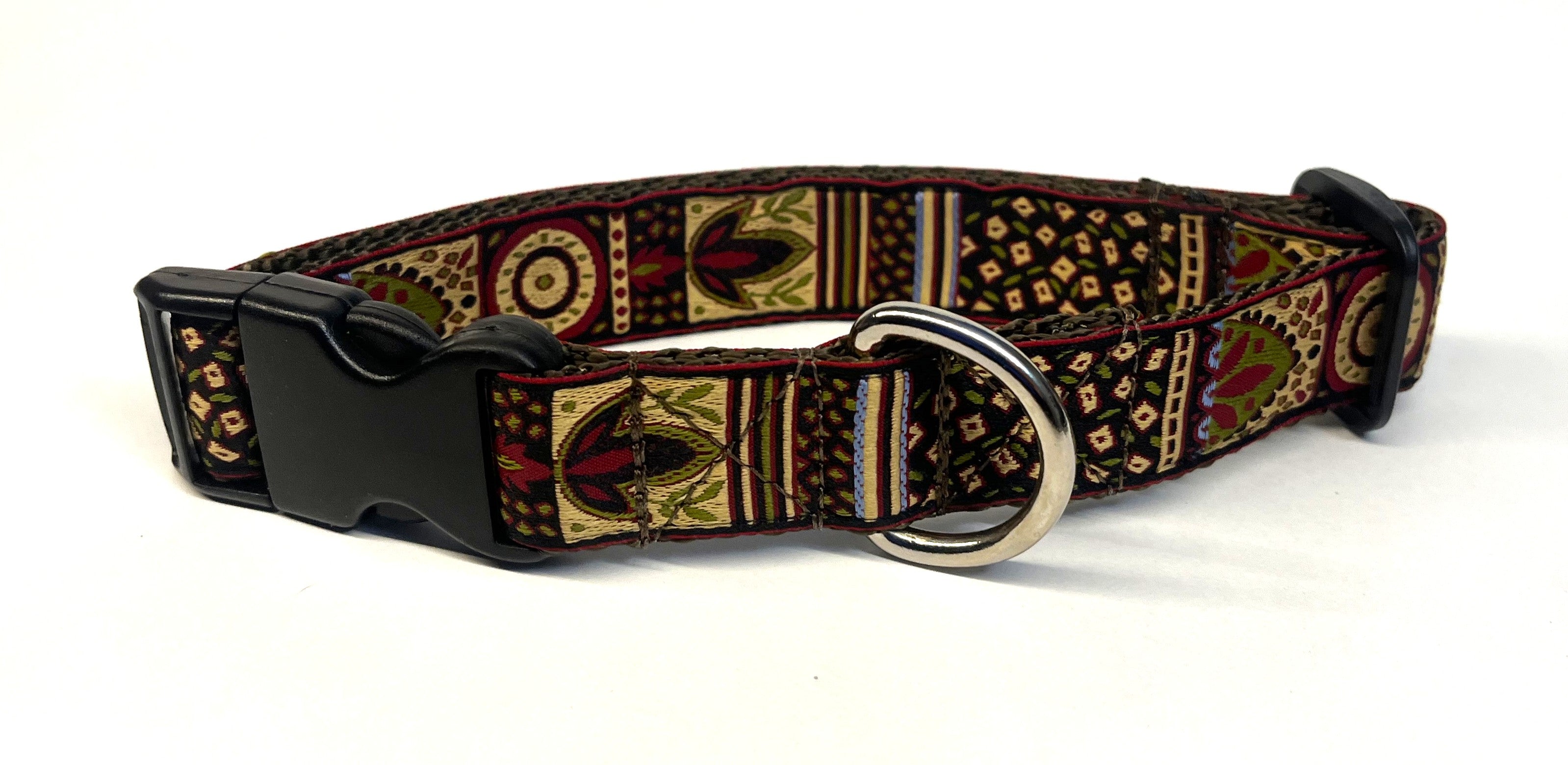 Black, Tan, Burgundy, Blue and Olive Design Dog Collar 1in