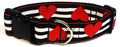 Black and White Stripe with Red Hearts Dog Collar 1 1/2 in