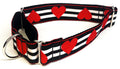 Black and White Stripe with Red Hearts Martingale Collar 1 1/2 in
