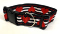 Black, White, and Red Stripe with Red Hearts Dog Collar 2in