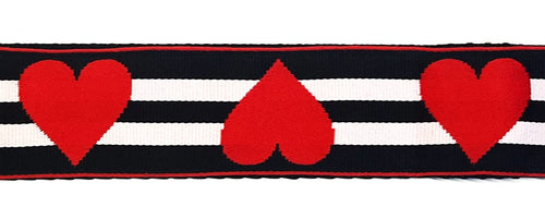 Black and White Stripe with Red Hearts Dog Collar 1 1/2 in