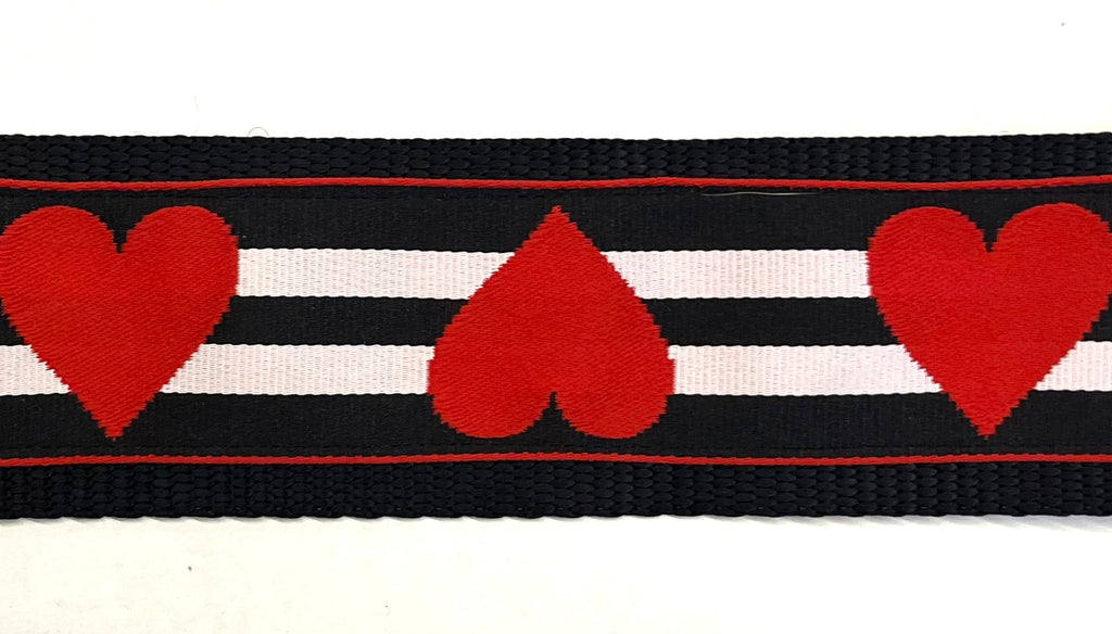 Black, White, and Red Stripe with Red Hearts Dog Collar 2in