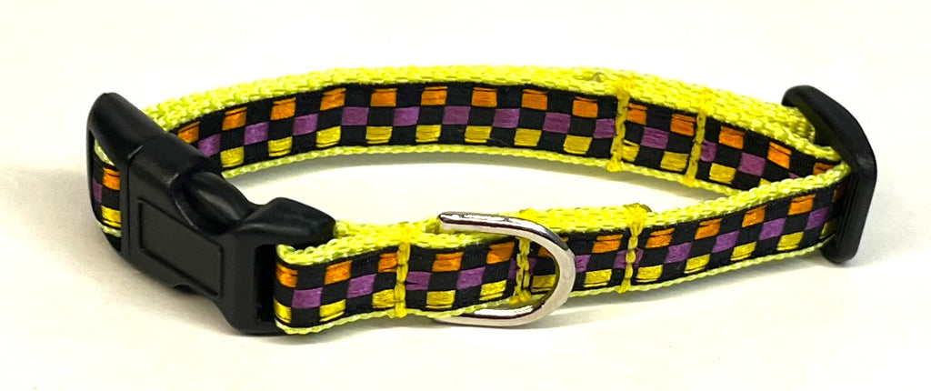 Black, Yellow, Purple & Orange Plaid Dog Collar 1/2