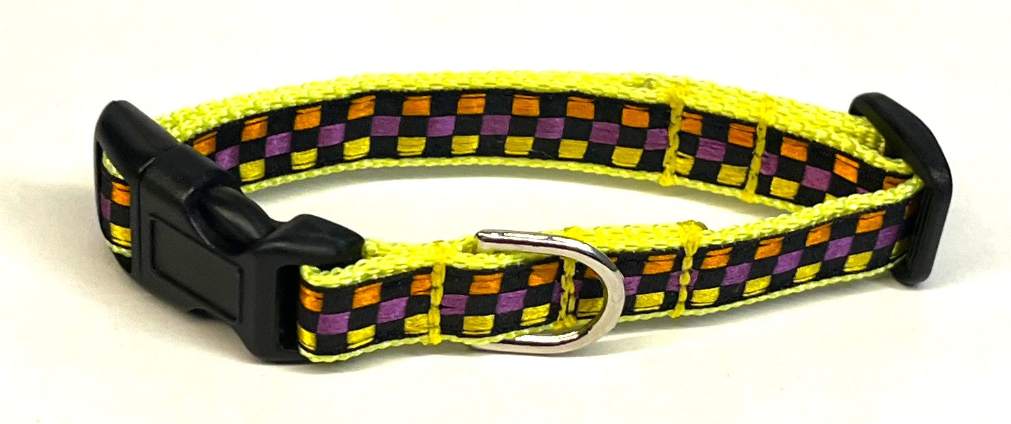 Black, Yellow, Purple & Orange Plaid Dog Collar 1/2