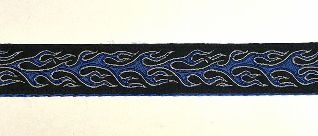 Black with Blue Flames Dog Leash 1in