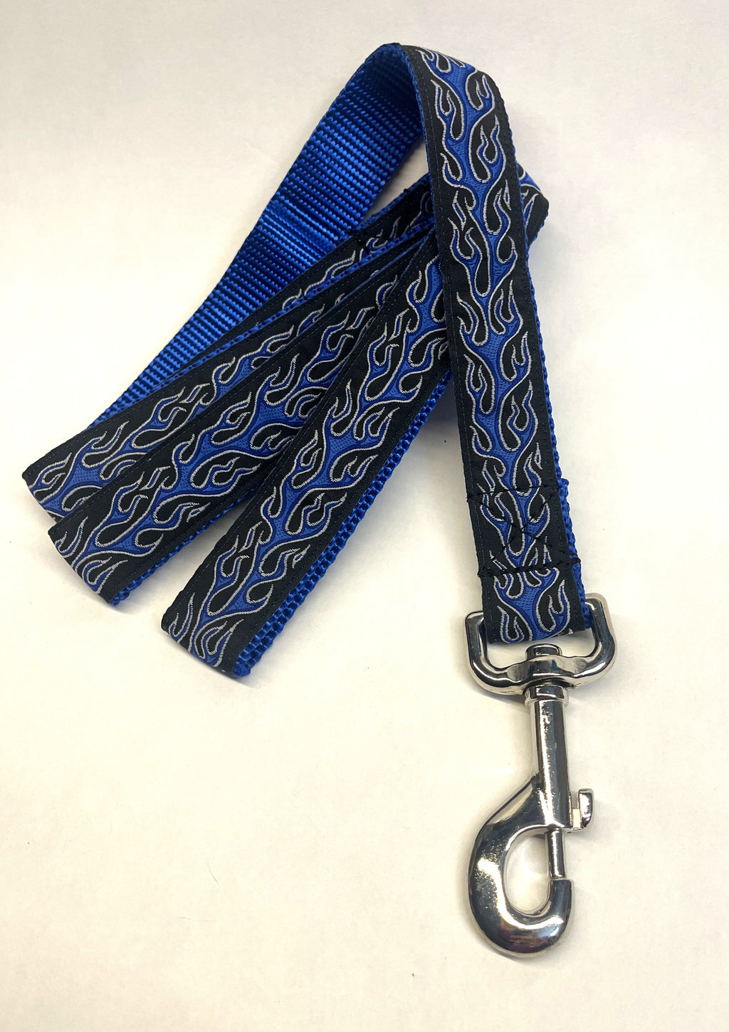Black with Blue Flames Dog Leash 1in
