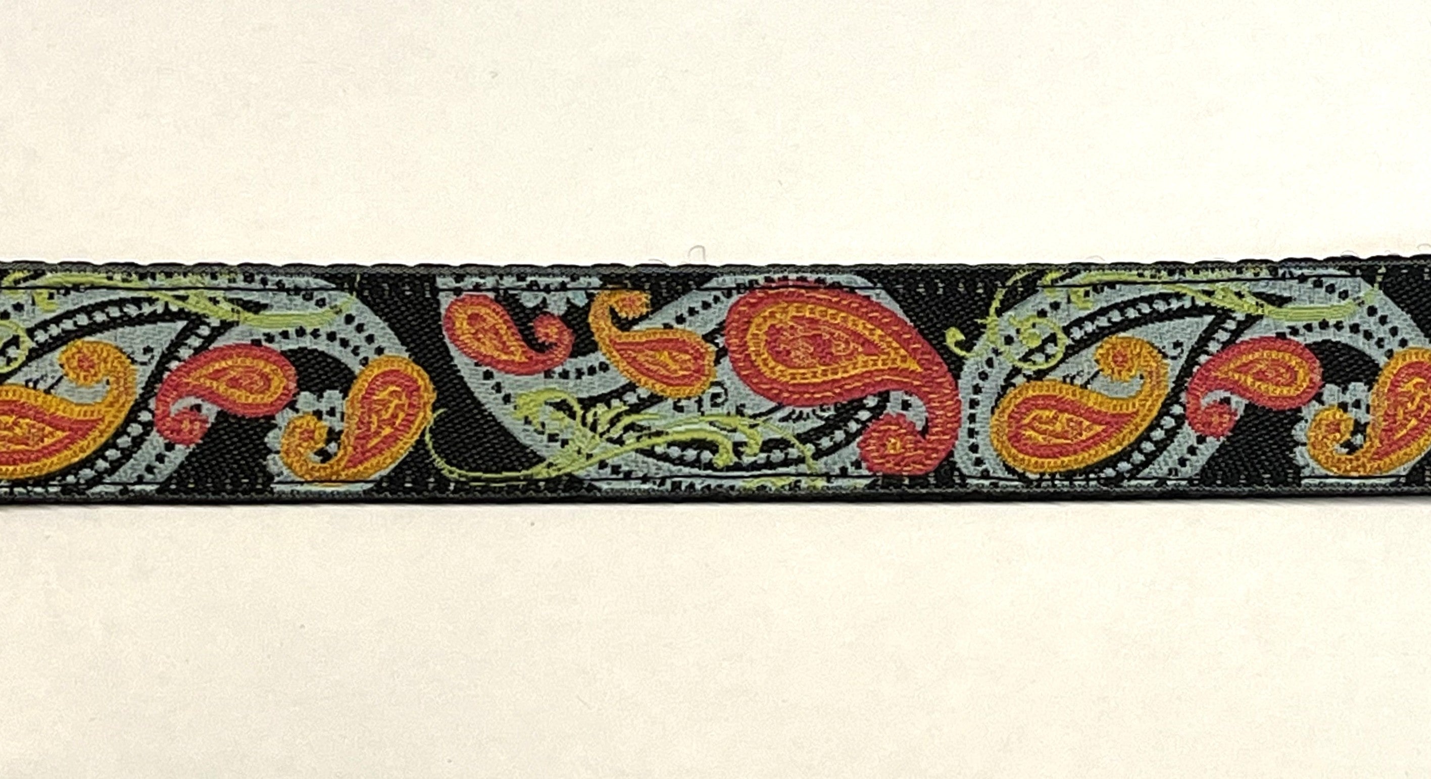 Black with Blue, Green, Pink, and Orange Paisley Chain Martingale Collar 1in