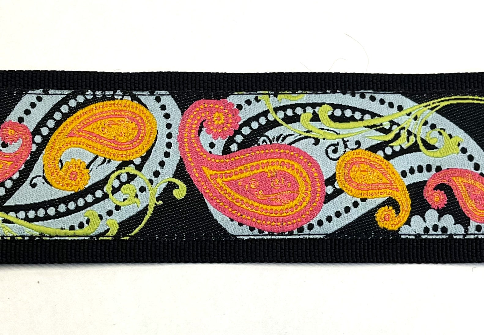 Black with Blue, Green, Pink, and Orange Paisley Design Chain Martingale Collar 2in