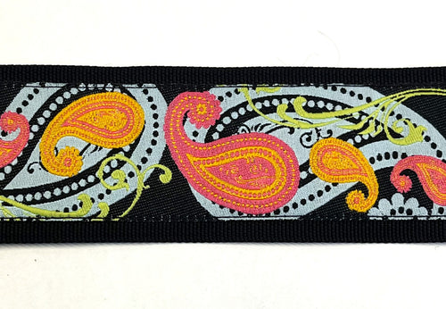 Black with Blue, Green, Pink, and Orange Paisley Design Chain Martingale Collar 2in