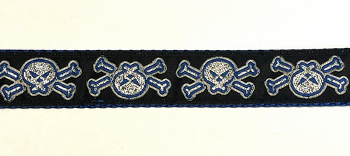 Black with Blue and Silver Skull and Crossbones Chain Martingale Collar 1in