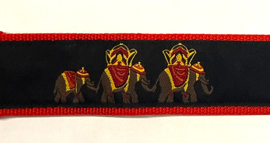 Black with Brown Elephants Dog Collar 1 1/2 in