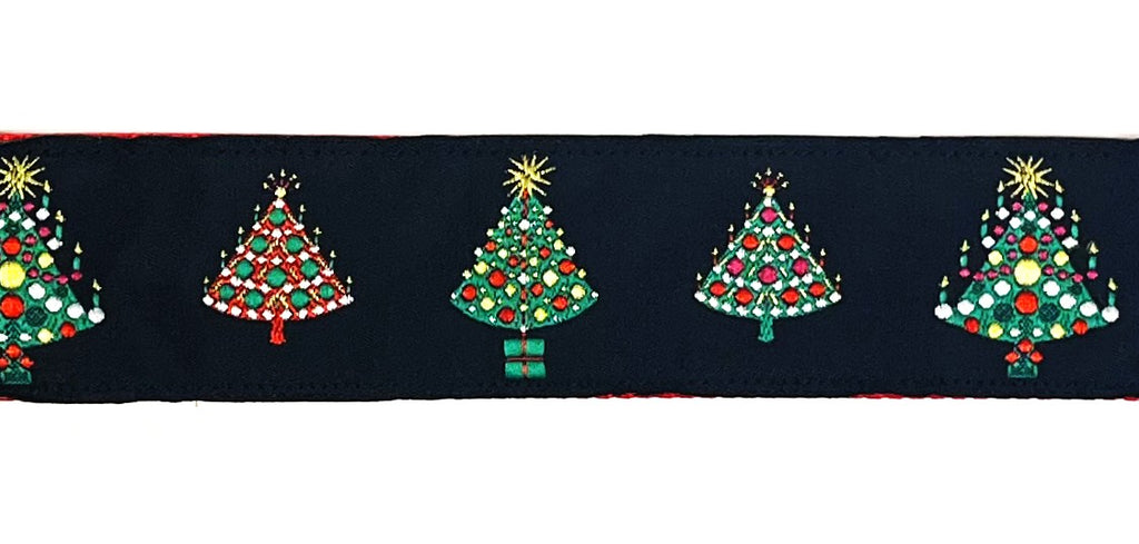Black with Christmas Trees Dog Collar 1 1/2 in