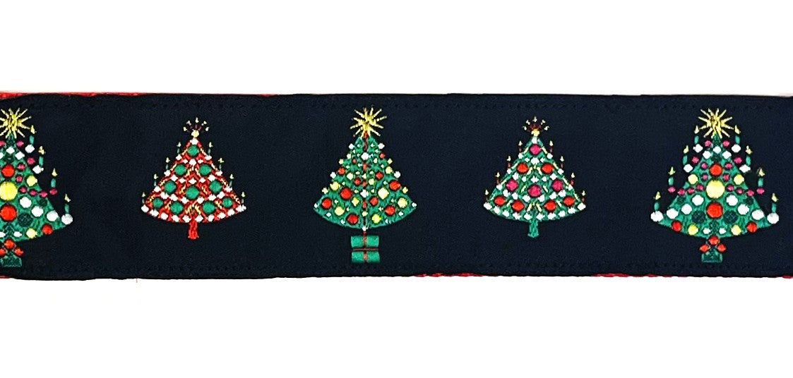 Black with Christmas Trees Dog Collar 1 1/2 in