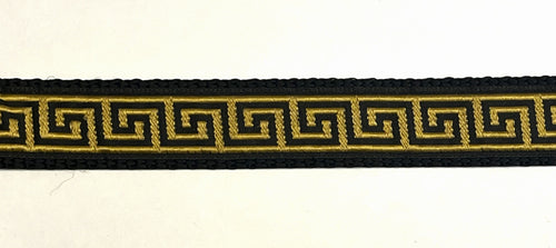 Black with Gold Egyptian Squares Chain Martingale Collar 1in