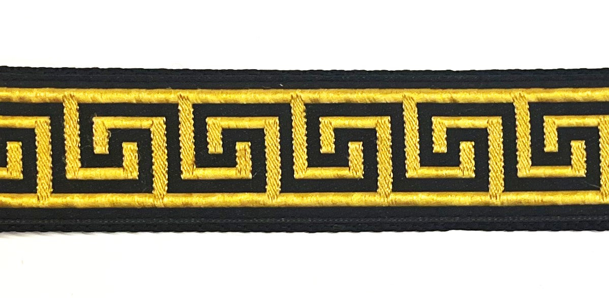 Black with gold Greek key dog collar 1 1/2 in