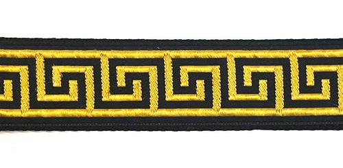 Black with gold Greek key dog collar 1 1/2 in