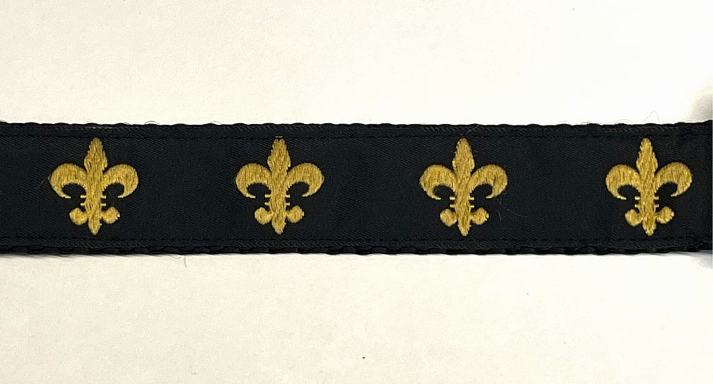 Black with Gold Fleur De Lis Dog Leash 1in