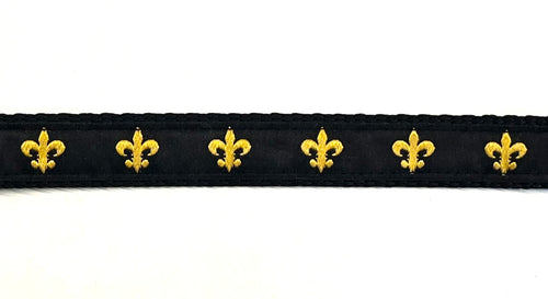 Black with Gold Fleur De Lis Dog Collar 3/4 inch on black webbing
