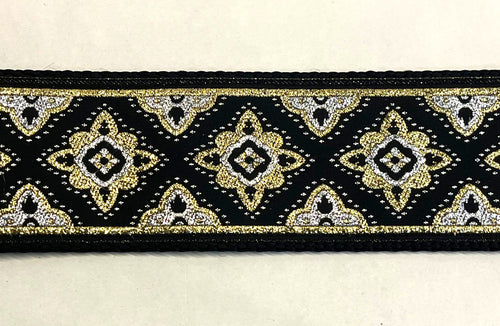 Black with Gold and Silver Fancy Diamond Pattern Chain Martingale Collar 2in