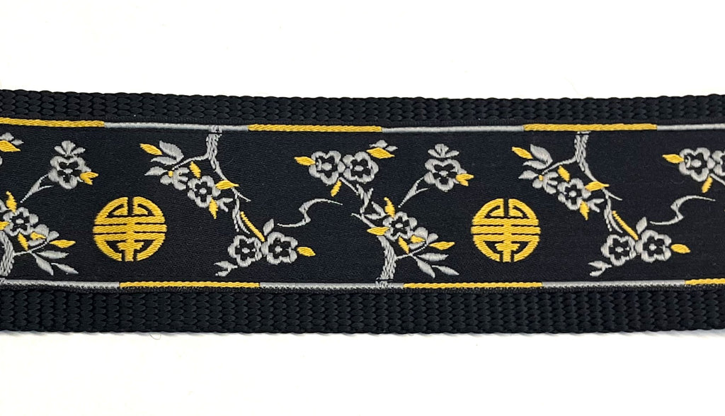 Black with Gray and Gold Cherry Blossom and Symbol Chain Martingale Collar 2in