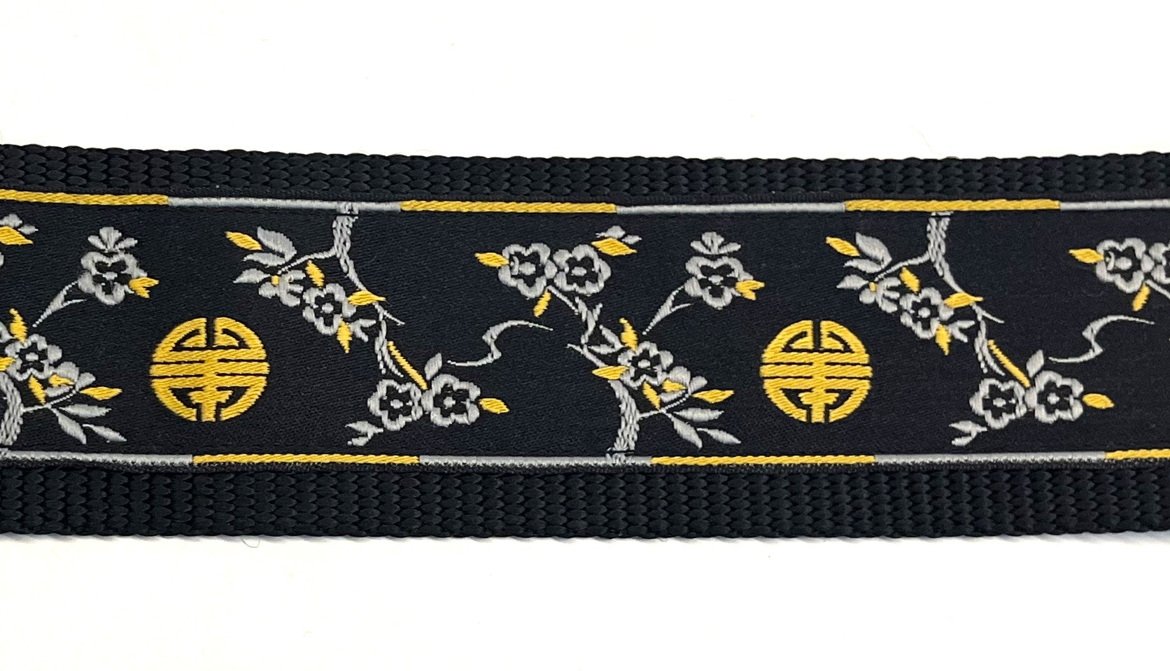 Black with Gray and Gold Cherry Blossom and Symbol Chain Martingale Collar 2in