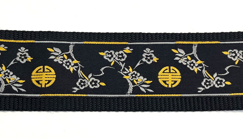 Black with Gray and Gold Cherry Blossom and Symbol Chain Martingale Collar 2in