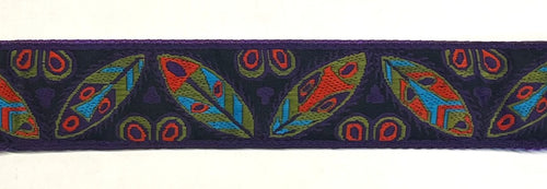 Black with Green, Blue, Orange, and Purple Leaf Designs Dog Collar 1 1/2 in