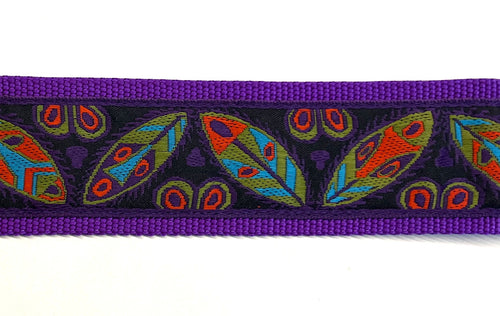 Black with Olive, Blue, Orange, and Purple Leaf Design Chain Martingale Collar 2in