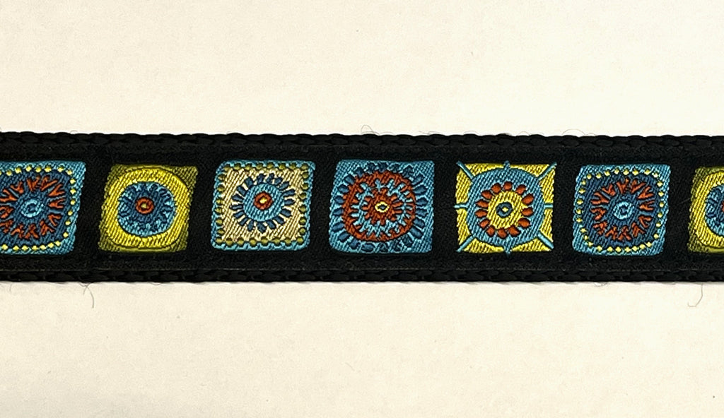 Black with Green Blue and Red Square Designs Chain Martingale Collar 1in