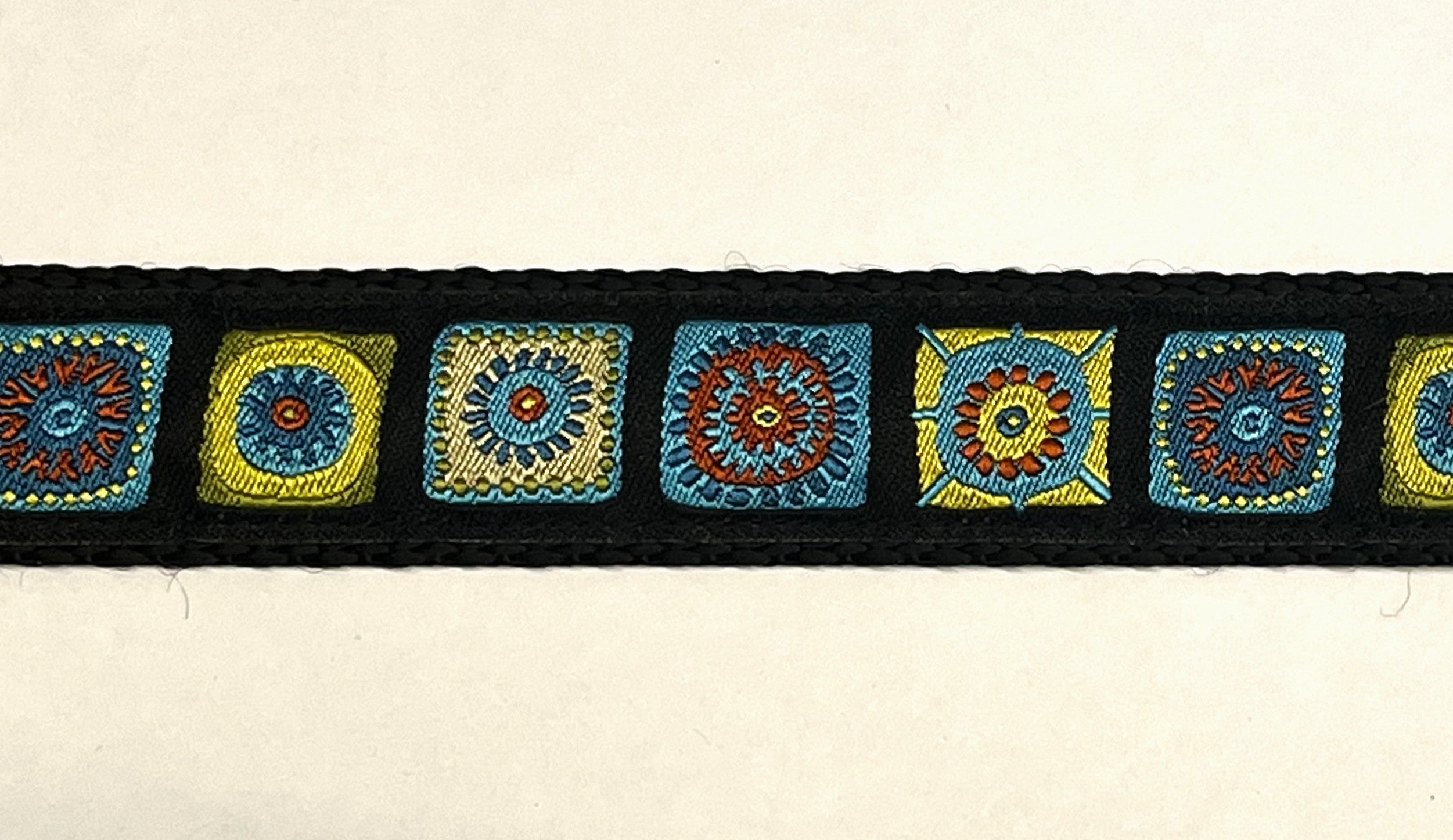 Black with Green Blue and Red Square Designs Chain Martingale Collar 1in