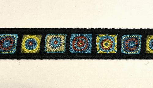 Black with Green Blue and Red Square Designs Chain Martingale Collar 1in