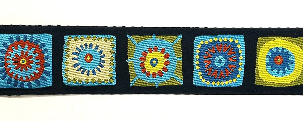 Black with green, blue, and red square designs dog collar 1 1/2 in