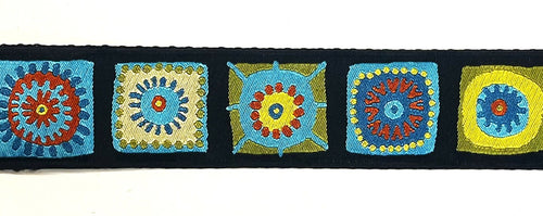 Black with green, blue, and red square designs dog collar 1 1/2 in