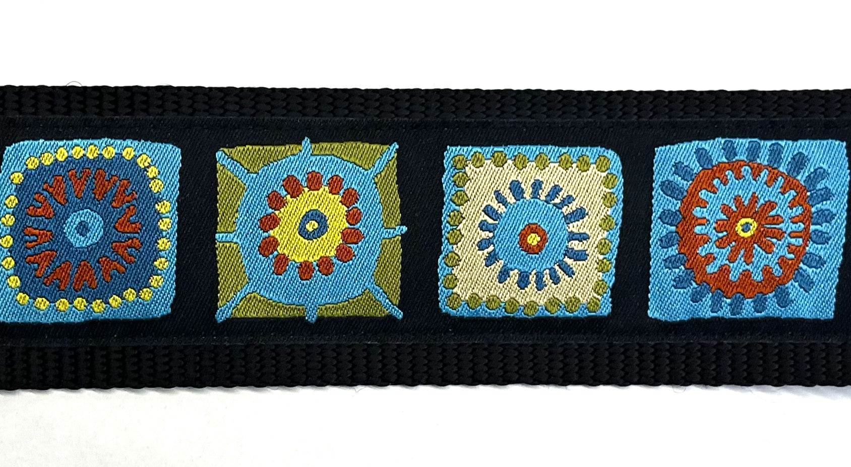 Black with Blue, Green, Yellow, and Red Square Medallion Chain Martingale Collar 2in