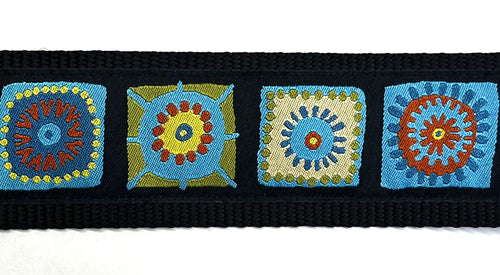 Black with Blue, Green, Yellow, and Red Square Medallion Chain Martingale Collar 2in