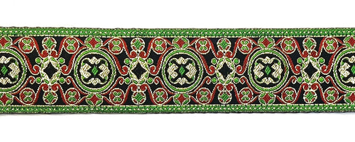 Black with Green, Red, and Gold Elegant Pattern Dog Collar 1 1/2 in