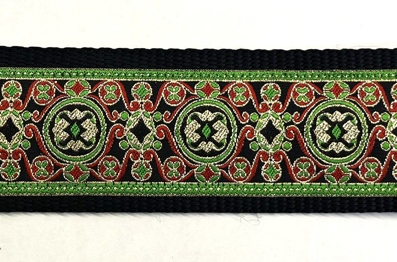 Black with Green, Red, and Gold Elegant Pattern Martingale Collar 2in
