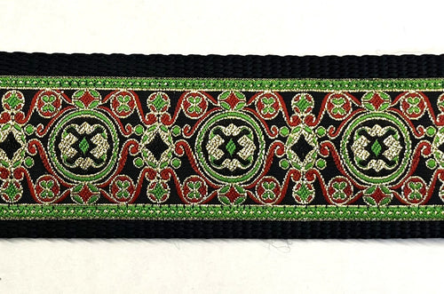 Black with Green, Red, and Gold Elegant Pattern Dog Collar 2in