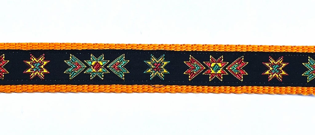 Black with Green, Red, and Yellow Geometric Star Dog Collar 1in