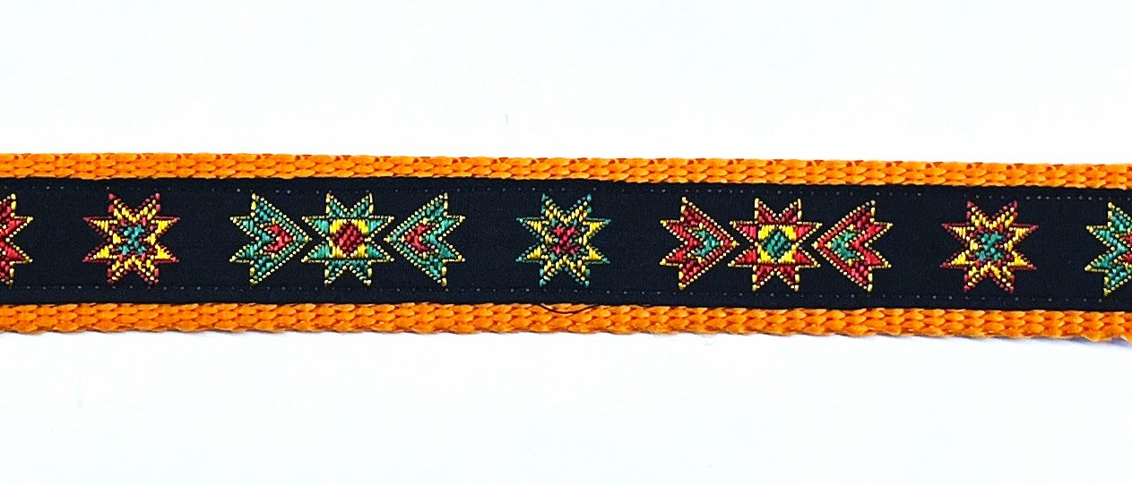 Black with Green, Red, and Yellow Geometric Star Dog Collar 1in