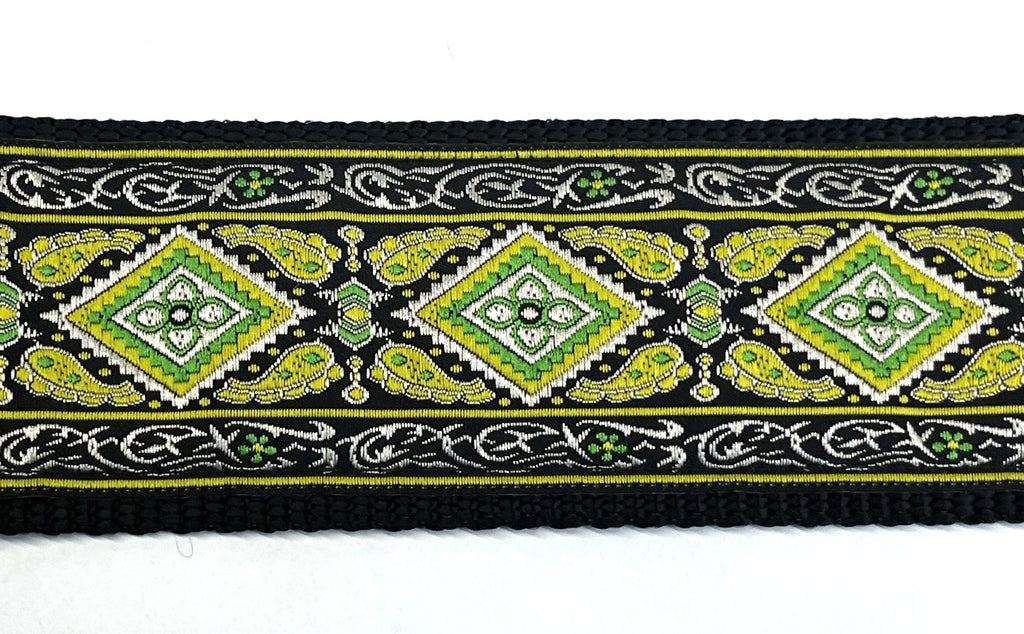 Black with Green and White Border and Green Diamond Pattern Martingale Collar 2in