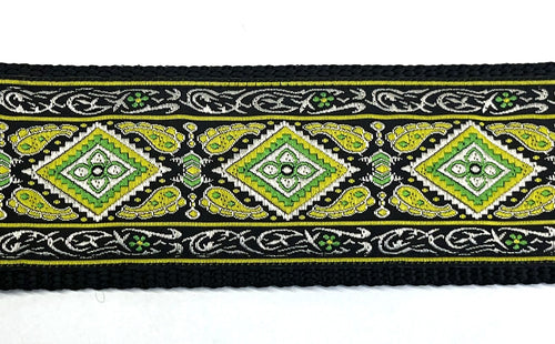 Black with Green and White Border and Green Diamond Pattern Chain Martingale Collar 2in