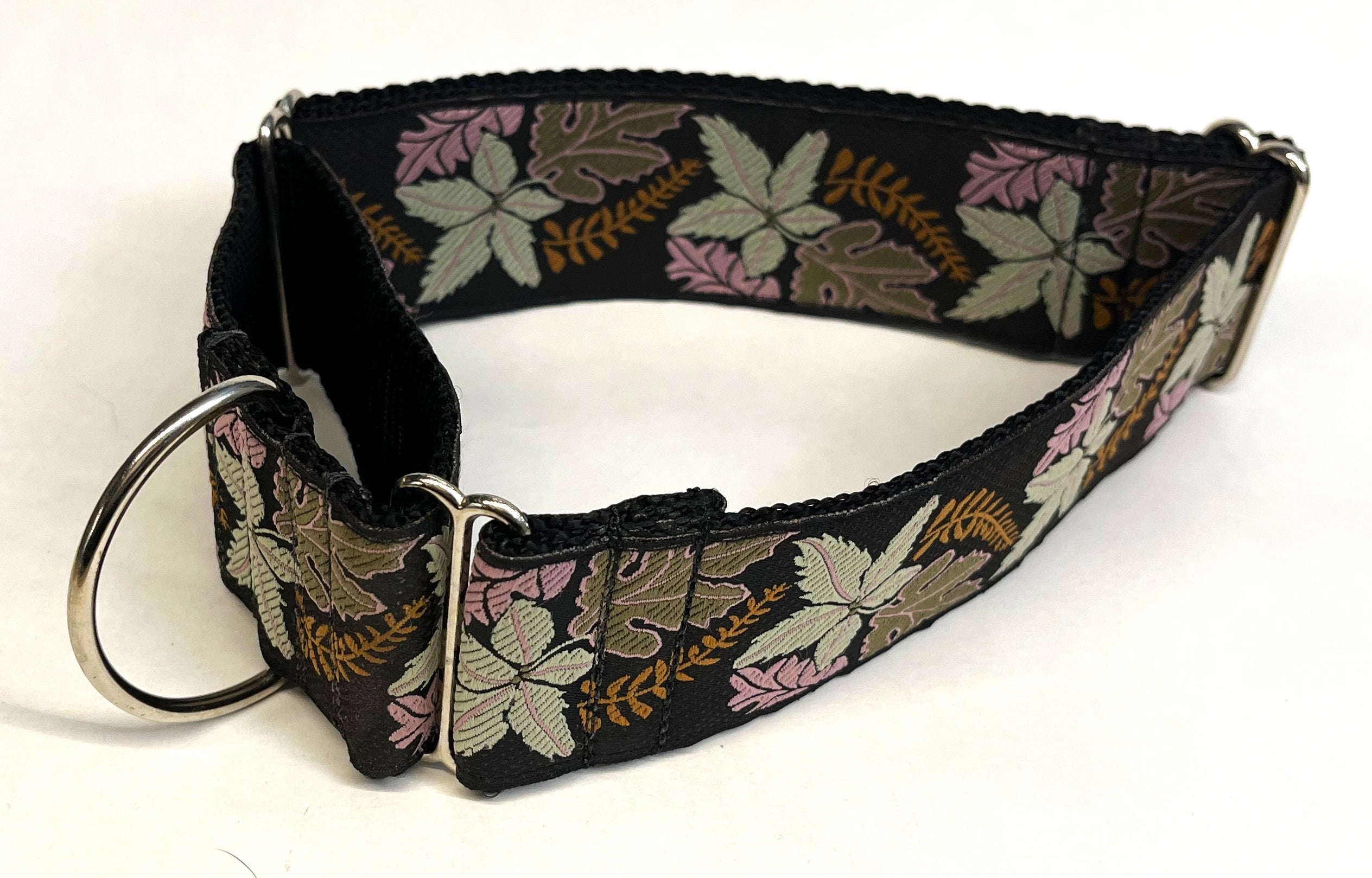 Black with Lavender, Olive, Orange, and White Leaves Martingale Collar 2in