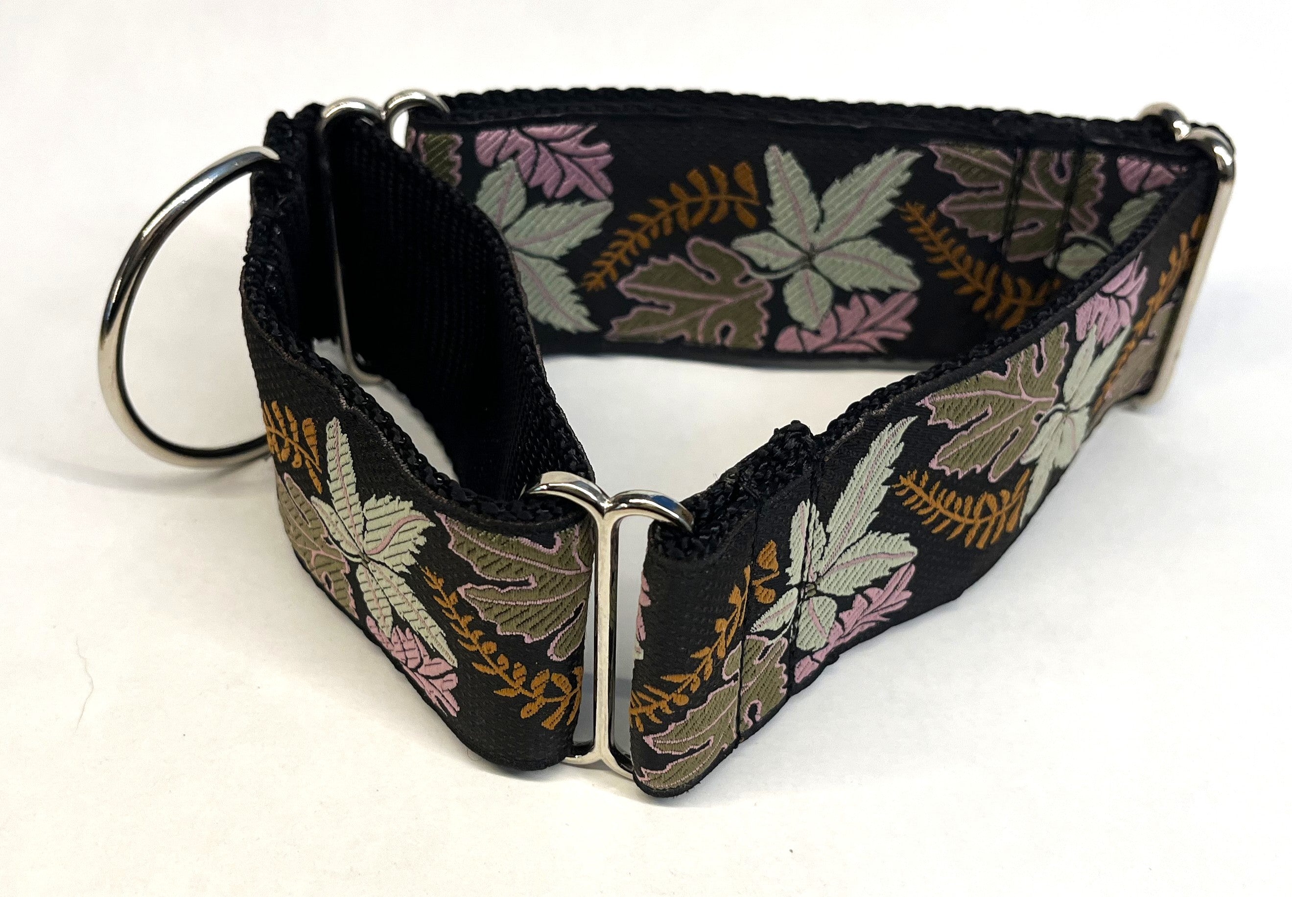 Black with Lavender, Olive, Orange, and White Leaves Martingale Collar 2in