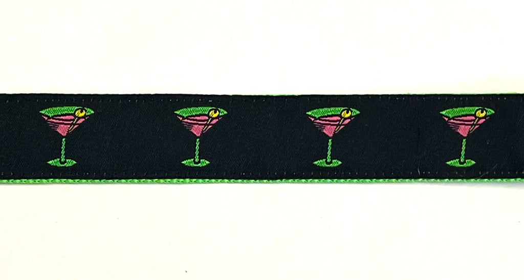 Black with Martini Glasses Dog Collar 1in